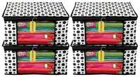 E-COSMOS Dots Design 4 Piece Non Woven Fabric Saree Cover/Clothes Organizer For Wardrobe Set with Transparent Window, Extra Large (Black & White) (Pack Of 4)