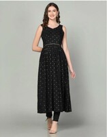 Skylee Women Embellished, Geometric Print, Self Design Flared Kurta