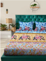 LiveWell Jaipuri Sanganeri - Print Poly Cotton Bedsheet with 2 Pillow Covers