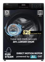 Haier 9 kg AI with Direct Drive Technology,Puristeam and Refresh Function, Anti Bacterial Technology, Super Drum 525mm with Custom Wash Programs Fully Automatic Front Load Washing Machine Black, Blue  (EFL90-DM14IBIEBK