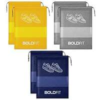 Boldfit Shoe Bag for Travel & Storage Travel Organizer for Women & Men Travel Accessories Shoe Organizer Shoe Bags Pouches Travel Shoe Cover, Essentials - Pack of 6 Shoe Pouch (Blue, Yellow, Grey)