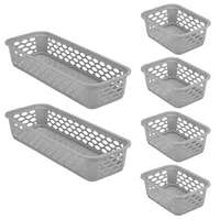 PLASTICWARE Diana Tray Baskets Pack of 6 (Small X 4+Narrow X 2) - (Grey) | Desk Basket/Organizers for Stationery, Jwellery, Tools, Cabinet organizer for Bedroom or Washroom, Kitchen, Office
