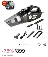 Oshotto 3-in-1 (OSHO-103/BL) Tire Inflator Portable Car Vacuum Cleaner, with Tire Pressure Gauge and LED Light, 12V DC Air Compressor Pump, 15FT Cord with HEPA Filter and Nozzles