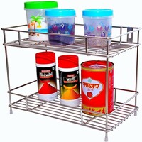 Zepdos Stainless Steel 2-Tier Kitchen Rack, Spice Rack for Kitchen, Shelf Rack Kitchen Pantry Storage Organizer, Kitchen Racks and Shelves Rack- 20D x 20W x 20H Centimeters 