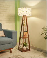 Crosscut - White & Brown Floor Lamp With Shelves