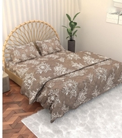Kuber Industries Brown & White 4 Pieces Floral Printed Cotton Bedding Set