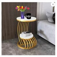 MAAZ ART CRAFT Unique Arts Gleaming Iron Haven: A Stylish Metal Side Table for Modern Spaces Engineered Wood Coffee Table (Finish Color - White, Gold, Pre-assembled)