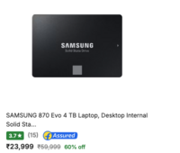 SAMSUNG 870 Evo 4 TB Laptop, Desktop Internal Solid State Drive (SSD) (MZ-77E4T0BW) (Interface: SATA III, Form Factor: 2.5 Inch)