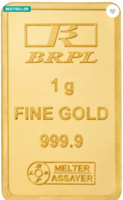 Bangalore Refinery  GB24K-999-1G 24 (9999) K NA 1 g Gold Bar