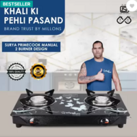 Sigri-wala Cute Blkd 2B Toughened Glass Tornado Burner Glass Manual Gas Stove Stainless Steel Gastove