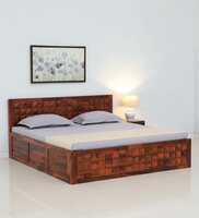 Pluto Sheesham Wood King Size Bed in Dark Brown Colour with Box Storage