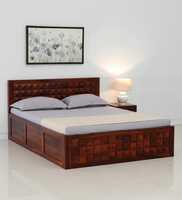 Pluto Sheesham Wood Queen Size Bed in Dark Brown Colour with Box Storage