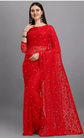 LOROFY - Self Design Bollywood Net Saree  (Red)
