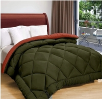 Reversible Solid Comforter Double Bed Blanket for Winter//Double/GSM- 220/SIZE -220 x 215 cm(Dark Green-Orange)