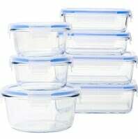 Amazon basics Glass Leak-Proof Locking Lids - Food Storage Containers, 7-Piece Set, Transparent 
