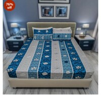 Status Contract Cotton Rich Double Bedsheet with 2 Pillow Covers for Bed Room, Home, Hotel-120 GSM (Blue Stripes)
