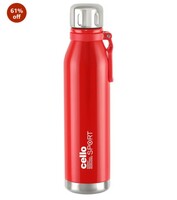 Cello Bentley Stainless Steel Flask, 600ml, Red | 24 Hours Hot and Cold Thermoflask | Leak Proof & Screw Top Lid | Ideal for Office, Gym, Home, Kitchen, Hiking, Trekking, Travel Bottle