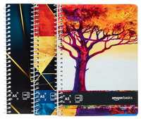 amazon basics Metal Spiral Notebooks A5 Size 160 Sheet | High Bright Paper | Blank Pages | Thick Black Covers | Pack of 3 (Assorted Colours)