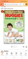 Huggies Natural Soft Premium Baby Diaper Pants, Our No.1 Soft Pants, Medium (M) Size (7-12 Kgs), Pack of 60 diapers | Cloud Softness All over with India's 1st Cloud Touch Belt