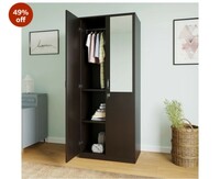 Nilkamal Willy 2 Door Wardrobe with Mirror | Engineered Wood Almirah |1 Hanging Rode & 3 Storage Shelves in Cabinet|1 Year Warranty | New Wenge