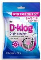 D-Klog Drain Cleaner Powder (40g x 5 Units), Removes Clogs, Blockages in Washbasin, Septic Tank, Sinks, Pipes within 30 mins.Drain expert
