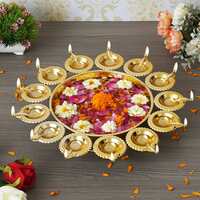 Webelkart - Diya Shape Gold Flower Decorative Urli Bowl