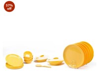 Signoraware Plastic Round Dinner Set (Lemon Yellow) - 23 Pieces