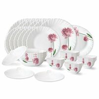 Larah by Borosil Nargis Fluted Series Opalware Dinner Set | 31 Pieces for Family of 6 