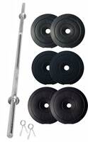 FitBox Sports Home Gym - W/A Barbell Rod & Weigth Plates 20kg (2kg x 2 + 3kg x 2 + 5kg x 2), Black (9506)