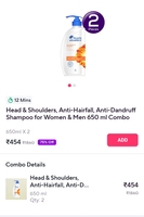 Zepto-Head & Shoulders, Anti-Hairfall, Anti-Dandruff Shampoo for Women & Men  650ml X 2