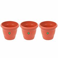 TrustBasket UV Treated Plastic Round Pot (6 Inches)-Terracotta Color-Set of 3