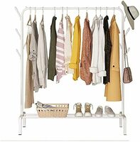 Lukzer Heavy Duty Metal Single Garment Rack with Top Rod and Lower Storage Shelf - Closet Organizer 4 Hook (White, 148 x 110 x 39.5 CM/MGS-001)