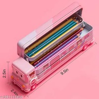 Bus Pencil Box for Girls Compass Box for Girls with Wheel Stylish School Bus Geometry Box