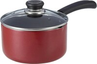 Amazon Brand - Solimo Induction Base Aluminium Non-Stick Sauce/Milk Pan with Glass Lid (1.5 Ltrs) | Gas Stove and Induction Compatible | Heat Resistant Handle