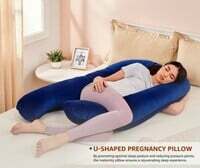 Amazon basics Full Body U-Shaped Pregnancy Pillow for Maternity & Baby Nursing | Abdomen, Hip, Spine, Neck & Head Support Cushion Velvet Outer Cover with Zip (Navy Blue)