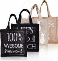 Kuber Industries Lunch Bag | Jute Carry Bag | Lunch Handbag | Lunch Bags for office | Reusable Lunch Bag with Handle | Tiffin Carry Lunch Hand Bag | Small | Pack of 4 | Multi