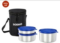 Amazon Brand - Solimo Executive Lunch Box Set | Stainless Steel Containers - Set of 3 (250 ML + 400 ML + 550 ML) & Insulated Easy-to-Carry Lunch Bag for School, College, Office Use - Blue 