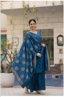 Women Viscose rayon kurta sharara dupatta set