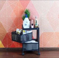 CELLO Kitchen Pro Trolley with Wheels | Storage Organizer & Kitchen Accessories Items for Kitchen Storage Rack Square Design Fruits & Vegetable Onion Cutlery | Multi-Purpose Trolley | (Black,Layer 2)