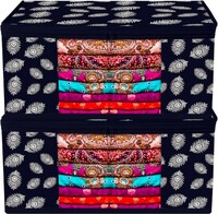 Kuber Industries Saree Cover Bag | Clothes Storage Bag | Storage Organizer Bag | Zip Closure Saree Cover Bag | Wardrobe Organizer | Peacock Feather-Design | 6 Inch | Pack of 2 | Navy Blue 
