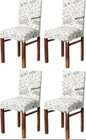 Amazon Brand - Solimo Polyester Spandex Retro Printed Dining Chair Cover, Stretchable & Washable Slipcover, White (Set of 4)