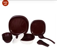 Signoraware Double Wall Square Dinner Set, 27-Pieces, Maroon
