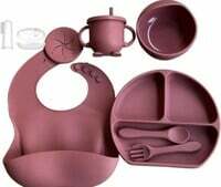 Spy Kids 7Pcs Silicone Baby Feeding Set Bpa-Free,Microwave Safe|Complete Tableware Kit For Babies&Toddlers With Suction Plate,Bowl,Cup, Spoon,Fork,Bib & Baby Finger Tooth Brush| Pink - Solid
