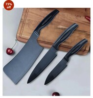 Frenchware Premium Kitchen Knives Set of 3, High-Carbon, Sharp Blades, 100% Food-Grade, Black-Coated Chef Knife, Utility Knife, Chopper Knife, Non-Slip Handle, Easy-to-Clean