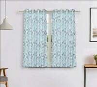 Amazon Brand - Solimo Polyester Leaf Print Window Curtain (White& Blue,5 FEET - 150 CM)- Pack of 2 Regular Print 135 GSM