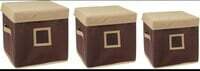 Amazon Brand - Solimo Fabric Storage Box with Lid Set, 3 Piece, Beige and Brown