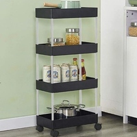 HUMBLE KART 4 Compartments Plastic Portable Storage Trolley/Desk organizer (Black)