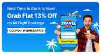 Grab Flat 13% off on All Flight Bookings