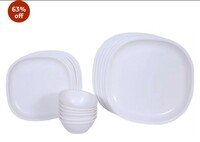 Signoraware Plastic Square Dinner Set, White, 24-Pieces