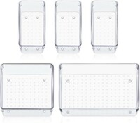 Zollyss 5 Pcs Desk Drawer Organizers Trays Set Clear Plastic Storage Bins Bathroom Drawer Tray Dividers Vanity Trays Organizer for Bedroom Dresser Makeup Kitchen Utensil Office